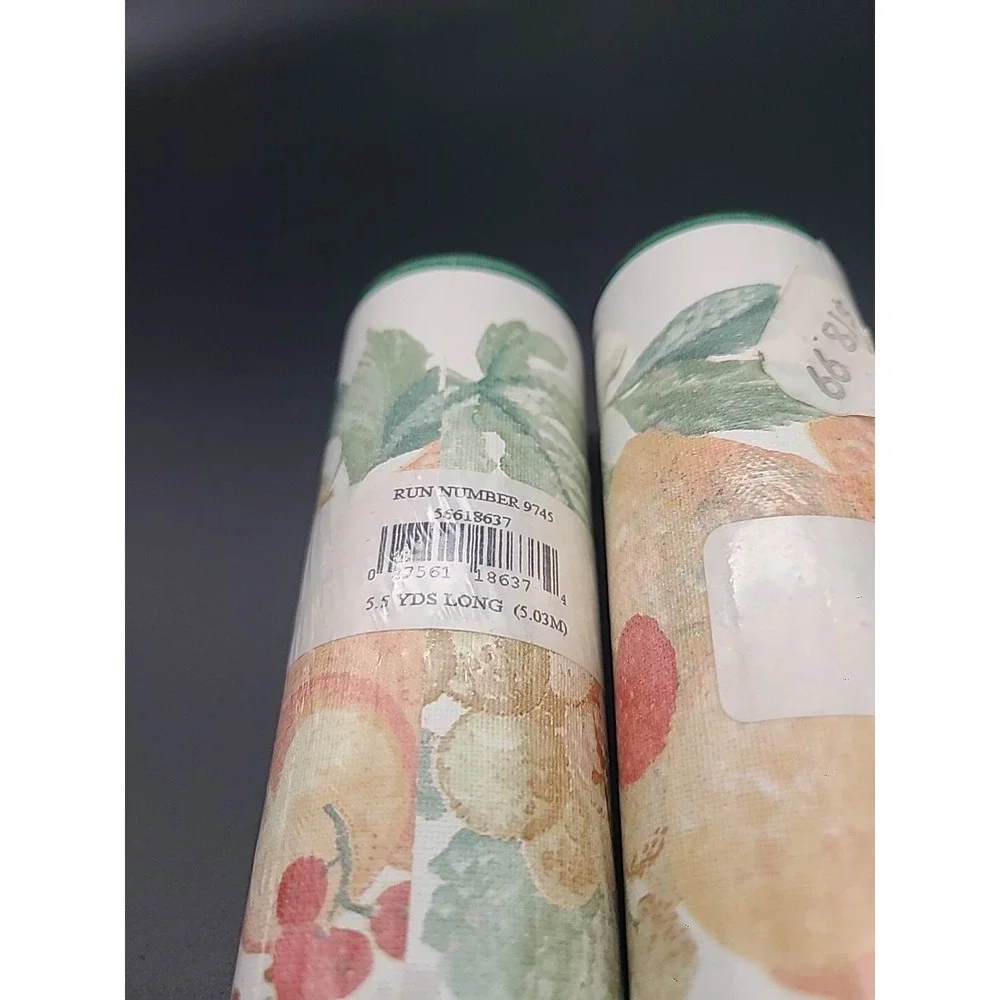 3 VTG Unopened Wallpaper Border Rolls Fruit Grapes Pears Berries 5.5 Yd Each NOS